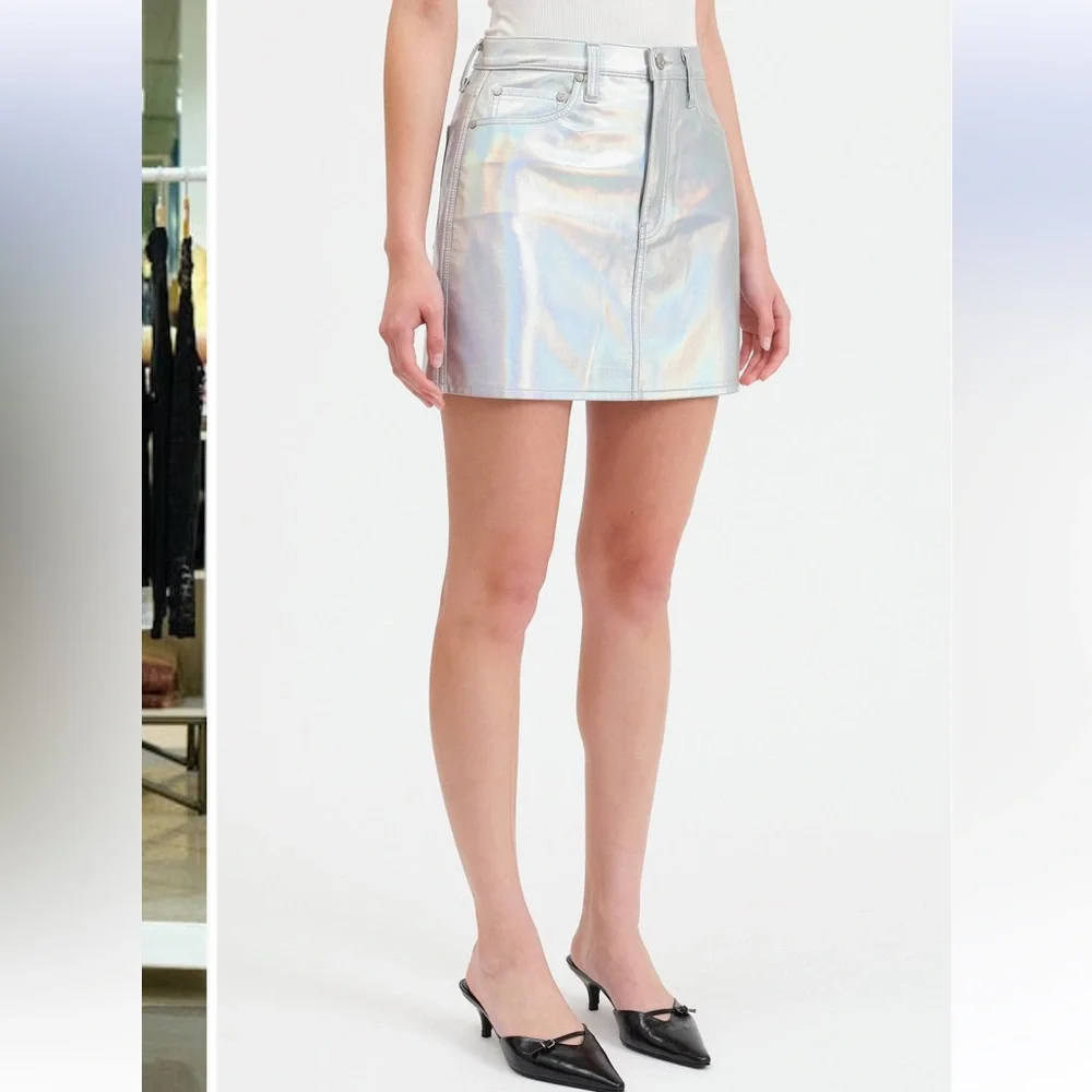 DAZE Stash Metallic Faux Leather Miniskirt‎ silver sizes 30 & 31 NWT